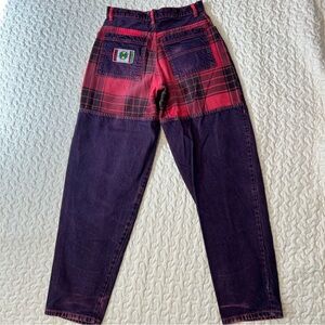 Cross Colours 90s Plaid Red Color Block 29x32 Hip Hop Baggy Jeans Vintage RARE !